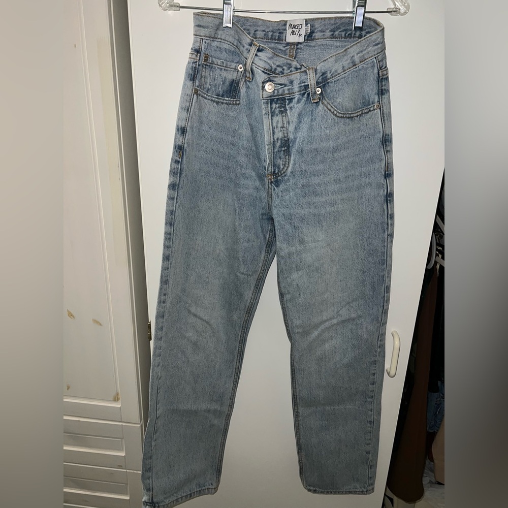 Princess Polly cross waist Light Blue Straight Jeans